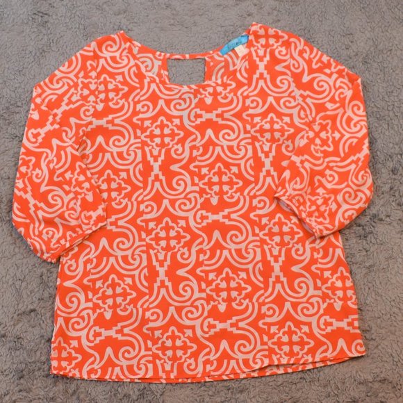 Buttons Geometric Print 3/4 Sleeve Dress Shirt - Picture 2 of 12